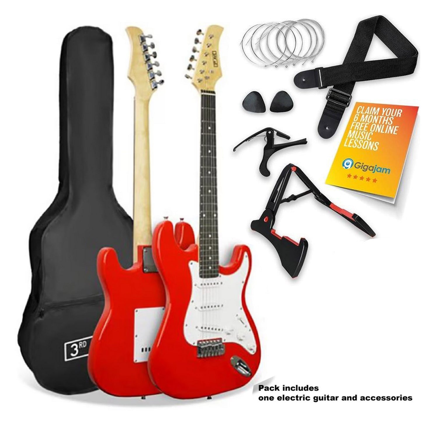 3rd Ave by Nomans 3/4 Size Red Electric Guitar with Accessories Teens Kids Learner 8 to 16