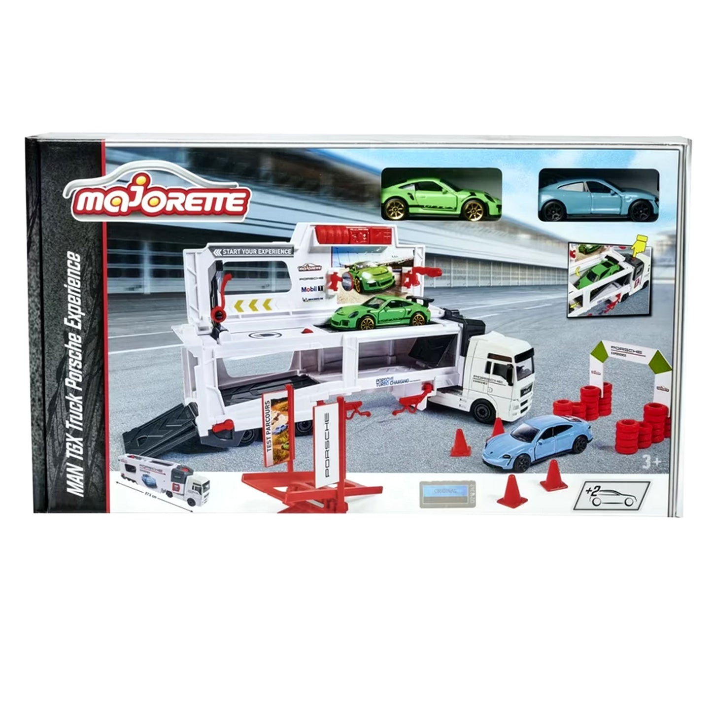 Majorette Porsche Experience Playset Man TGX Truck and 2 Cars 911 GT3 Taycan
