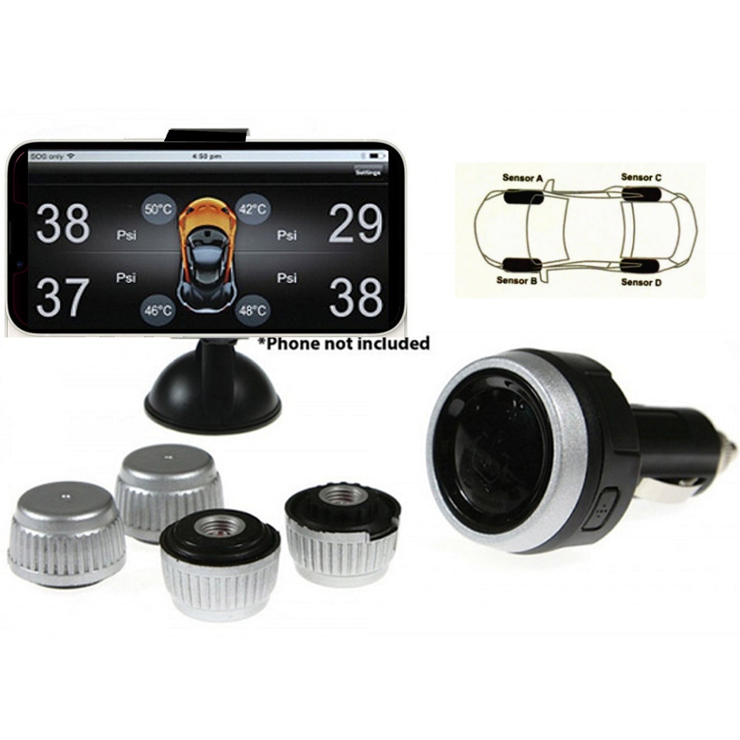 Gator Australia DIY BT Wireless Car Tyre Pressure Monitor App Control TPM iOS Monitoring System