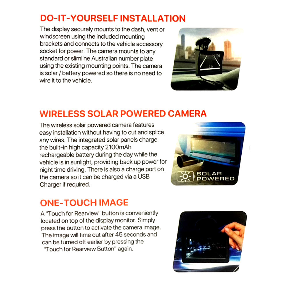 Gator Australia DIY Solar Wireless Reverse Camera Kit Car Van Ute - No Wiring No Drilling