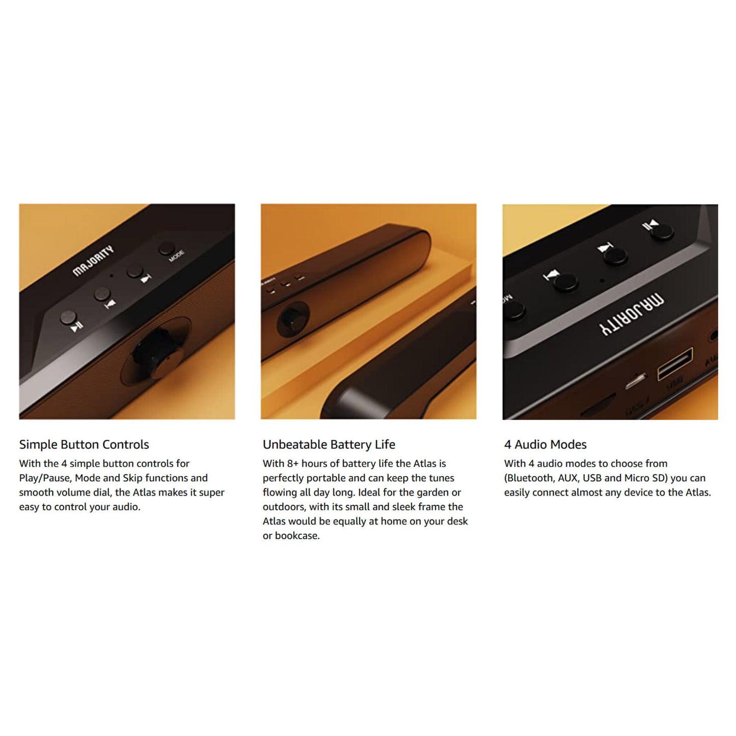 Majority Atlas Portable TV PC Soundbar Award Winnning USB 5V Bluetooth Caravan