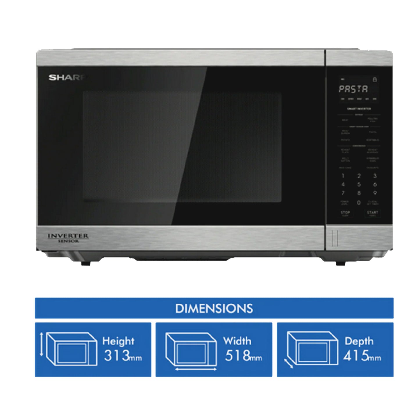 Sharp 34L Smart Inverter Microwave Oven with Inverter & Sensor Stainless Steel R395EST