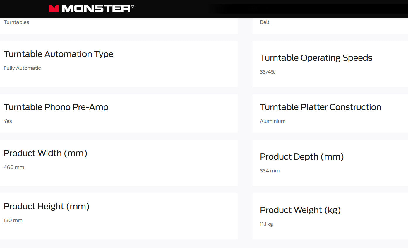 Monster Turntable HiFi System with Speakers Carbon Arm Anti Skate Counter Weight Bluetooth
