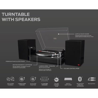 Monster Turntable HiFi System with Speakers Carbon Arm Anti Skate Counter Weight Bluetooth
