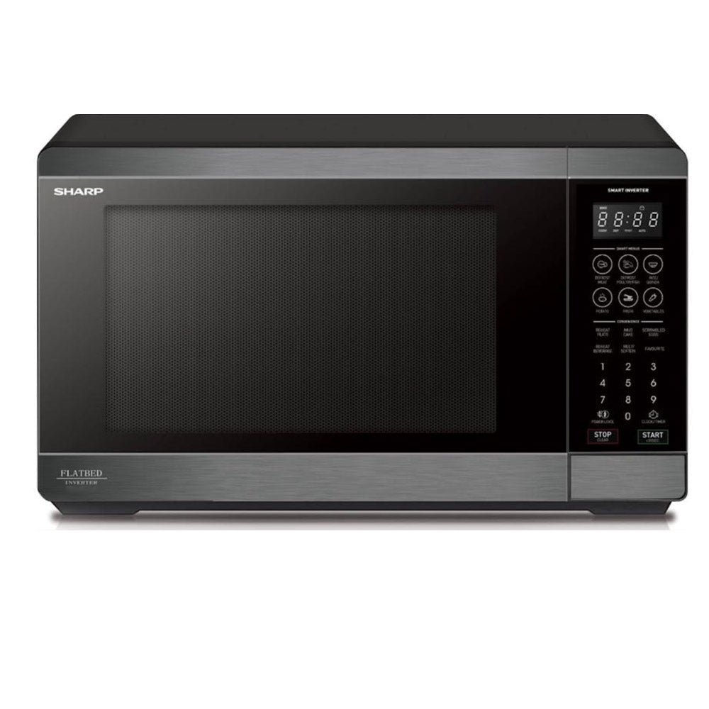 Sharp 26L Flatbed Microwave Oven 900W Mid Size Black Stainless Steel SM267FHBS