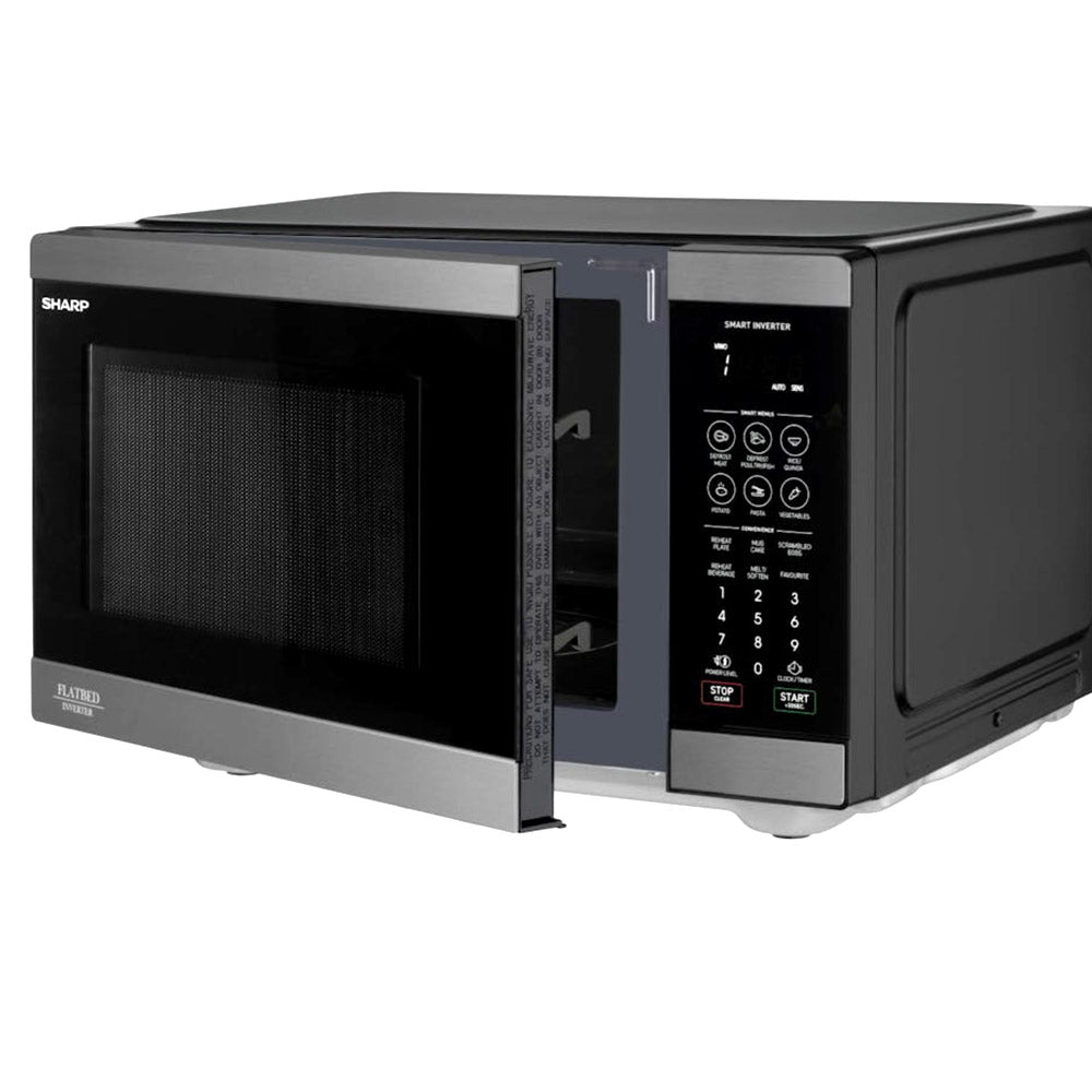 Sharp 26L Flatbed Microwave Oven 900W Mid Size Black Stainless Steel SM267FHBS