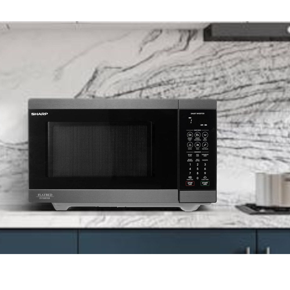 Sharp 26L Flatbed Microwave Oven 900W Mid Size Black Stainless Steel SM267FHBS