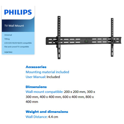 Philips 40 - 100 inch Universal Tilt TV Wall Mount 45kg VESA 600 x 400 800 x 400 Flat Curved Screen