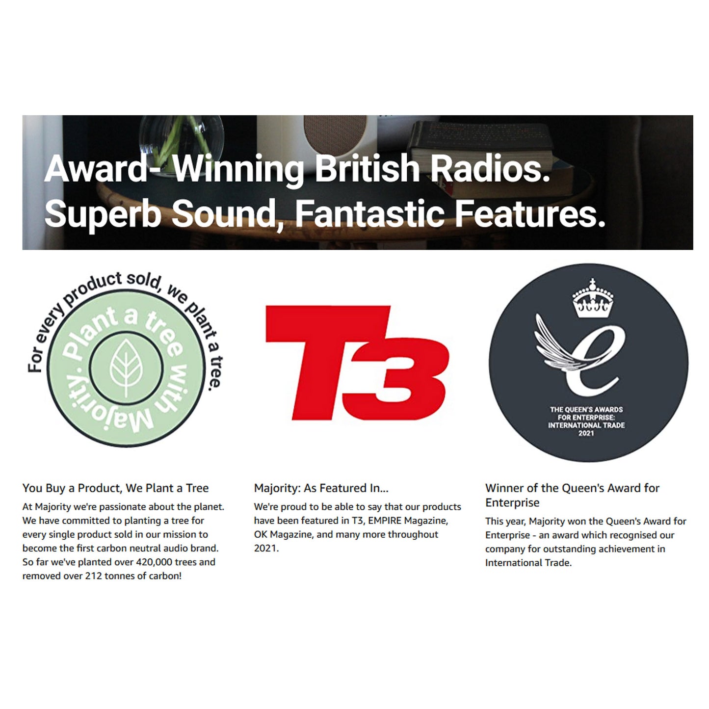 Majority Shelford FM DAB+ Radio Dual Alarm Bluetooth Award Winning - MN BLUE