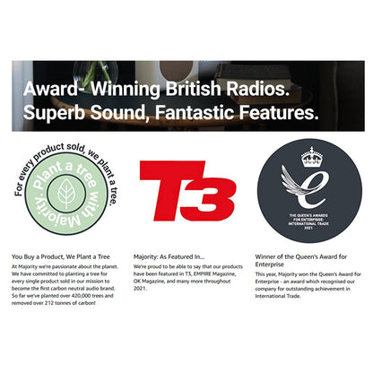 Majority Shelford FM DAB+ Radio Dual Alarm Bluetooth Award Winning - MN BLUE