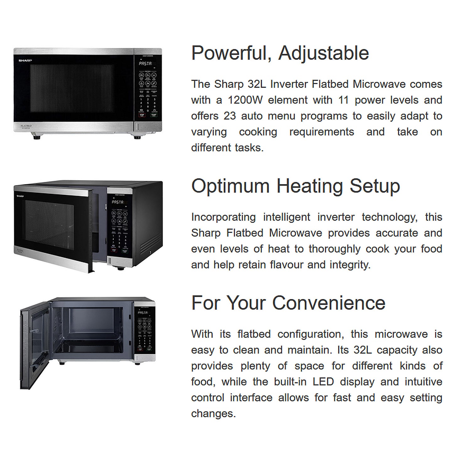 Sharp 32L 1200w Flatbed Microwave Oven Stainless Steel SM327FHS