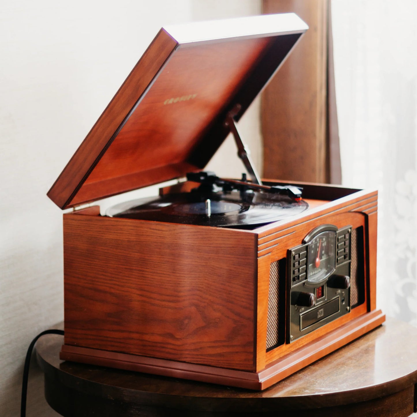 Crosley Lancaster Turntable 5 in 1 Wooden Music Centre CD Cassette Radio Bluetooth