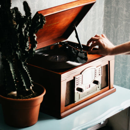 Crosley Lancaster Turntable 5 in 1 Wooden Music Centre CD Cassette Radio Bluetooth