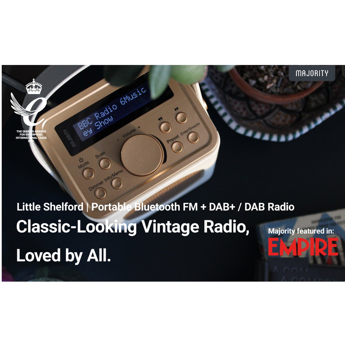 Majority Shelford FM DAB+ Radio Dual Alarm Bluetooth Award Winning - MN BLUE