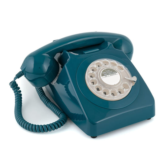 GPO Retro 746 Rotary Landline Corded Desk Phone Telephone - Azure Blue