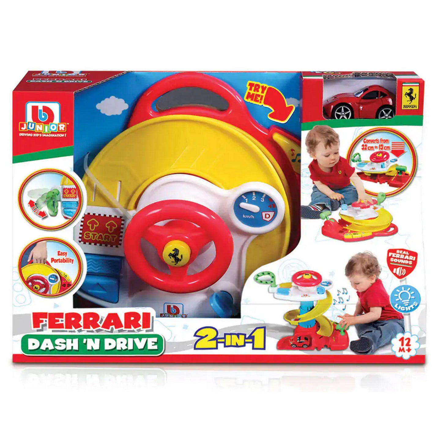 Burago Jr 12M+ Ferrari Driving Dashboard Pretend Play 2 in 1 with Car Ferrari Official Toy