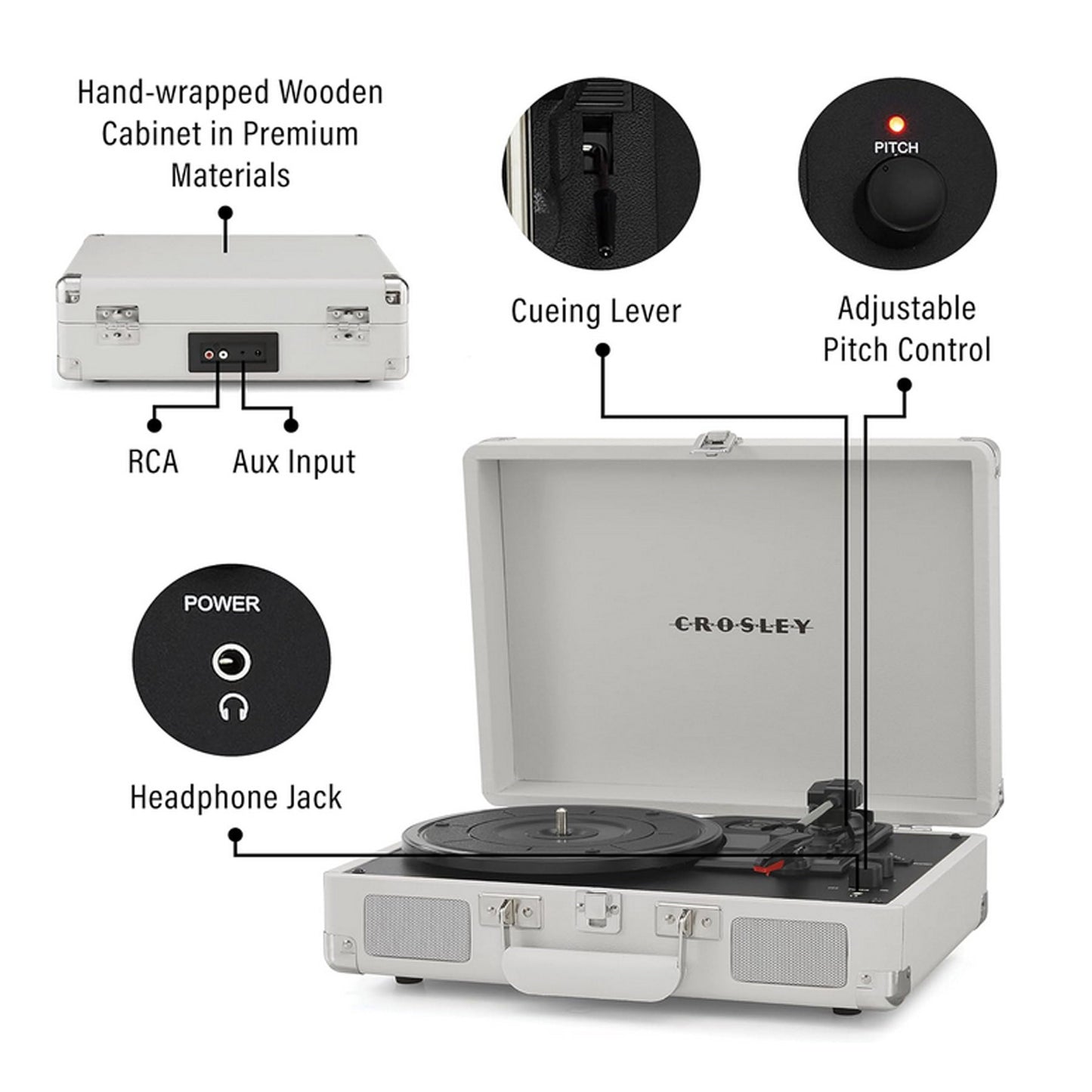 Crosley Cruiser Plus Bluetooth Turntable 3 Speed White Sand
