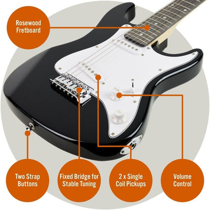 3rd Ave by Nomans 3/4 Size Black Electric Guitar with Accessories Teens Kids Beginner 8 to 16