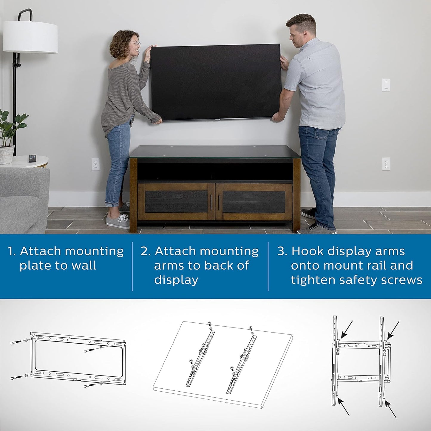 Philips 40 - 100 inch Universal Tilt TV Wall Mount 45kg VESA 600 x 400 800 x 400 Flat Curved Screen