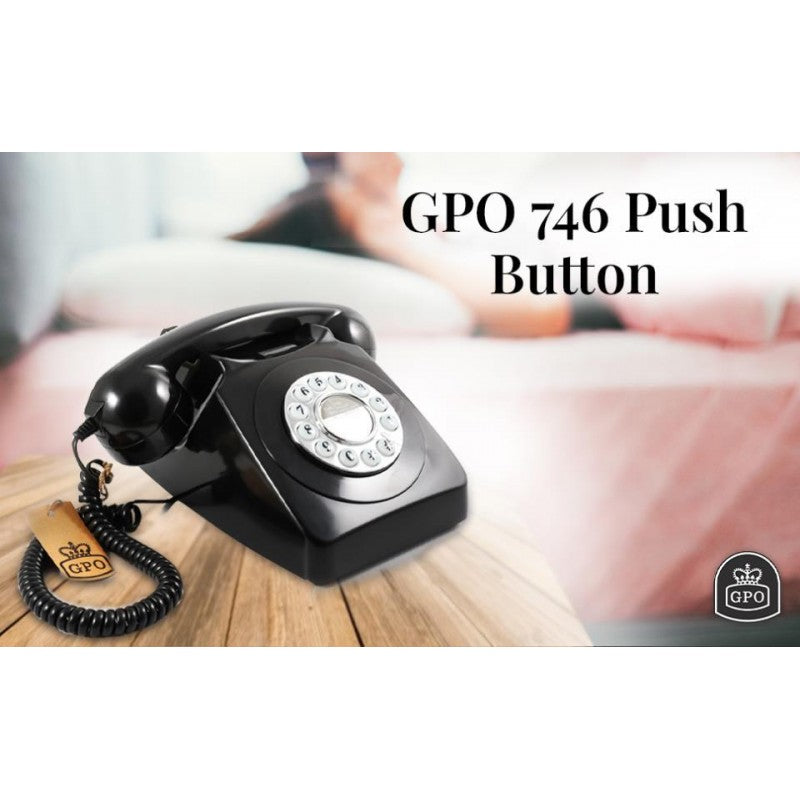 GPO 746 Retro Push Button Landline Desk Phone Black Bell Ring 60s 70s