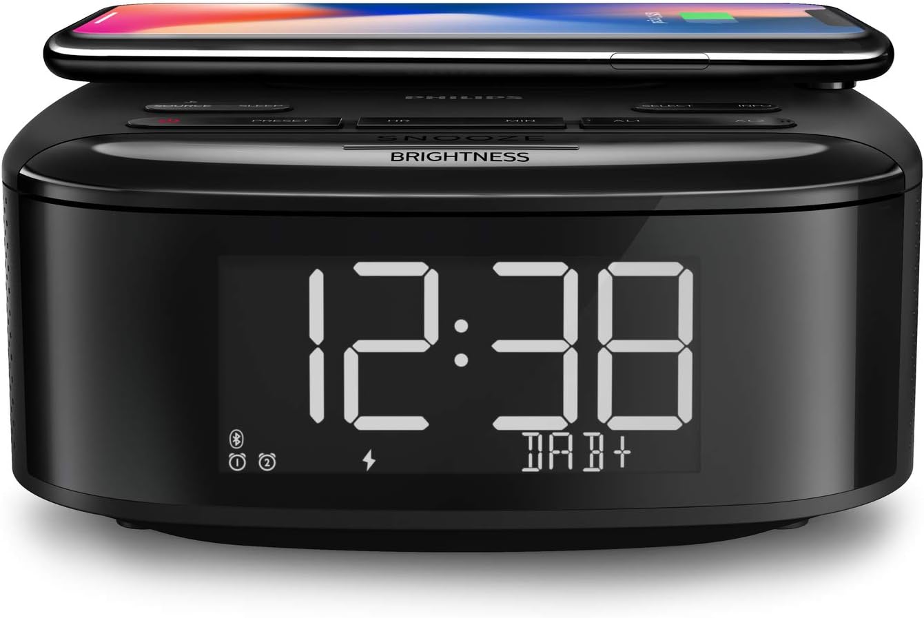 Philips TAR7705 FM DAB+ Alarm Clock Radio Bluetooth Speaker Wireless Qi Phone Charger
