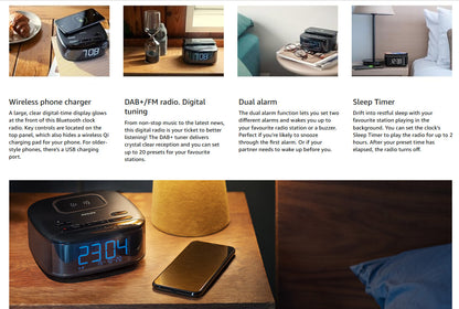 Philips TAR7705 FM DAB+ Alarm Clock Radio Bluetooth Speaker Wireless Qi Phone Charger