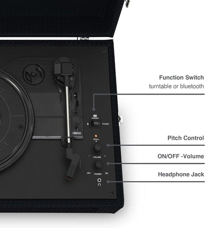 Crosley Voyager Turntable Record Player Black Retro Style 3 Speed