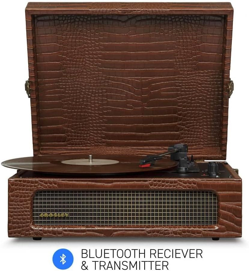 Crosley Voyager Turntable Record Player Brown Croc Retro Style 3 Speed