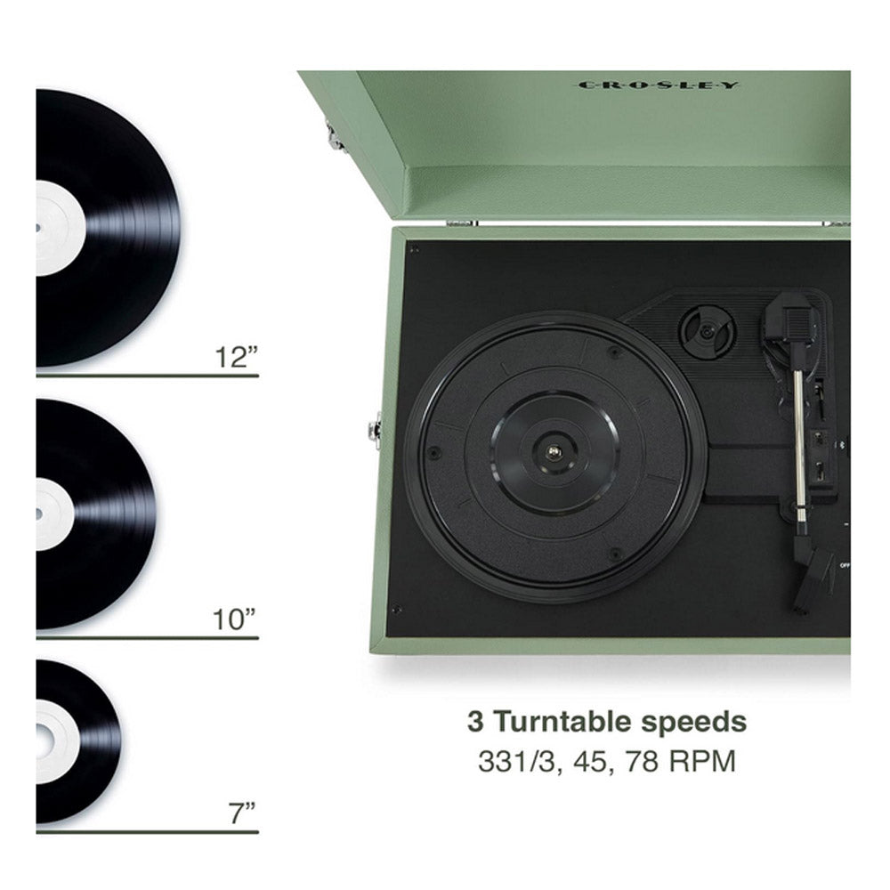 Crosley Voyager Turntable Record Player Sage Retro Style 3 Speed