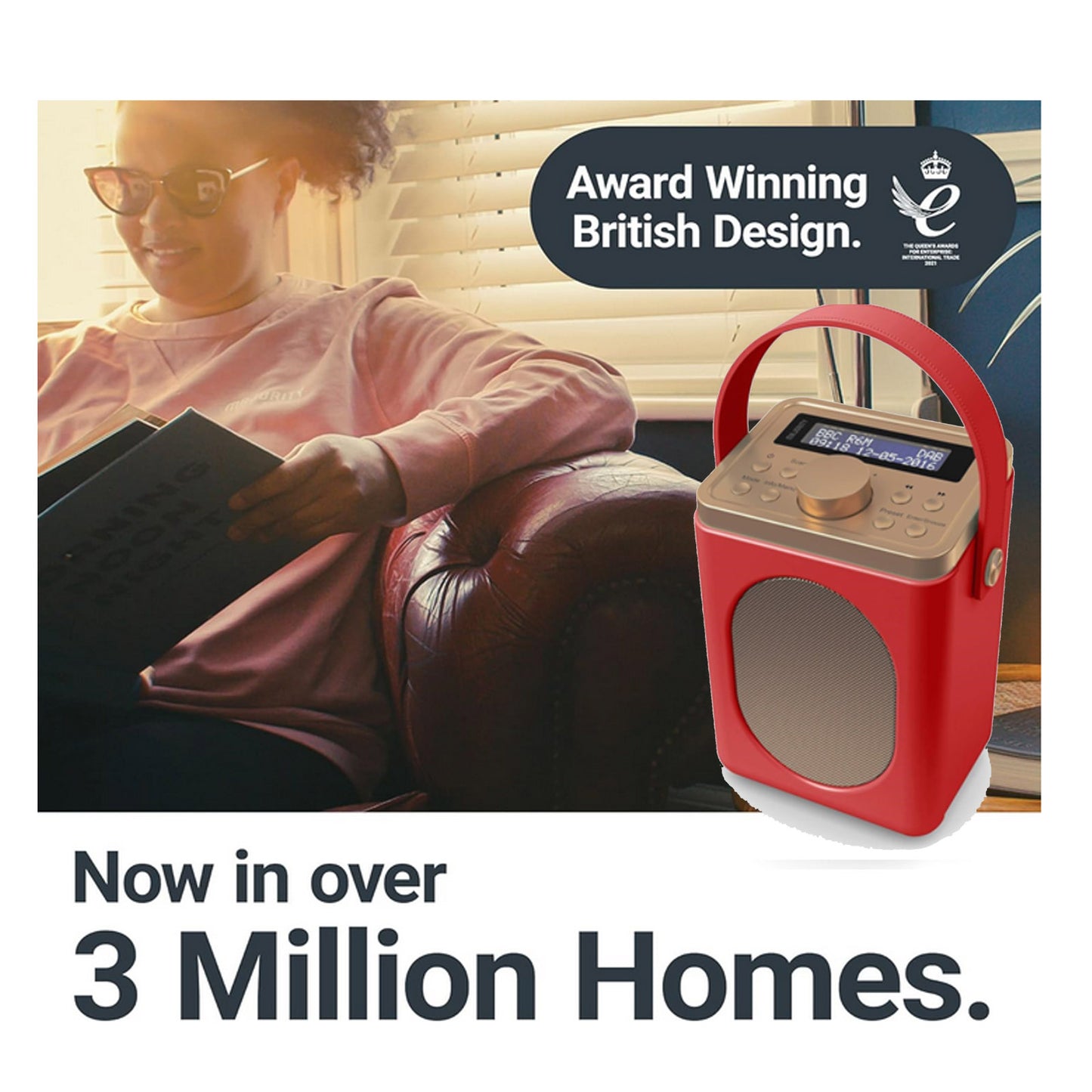 Majority Shelford FM DAB+ Radio Dual Alarm Bluetooth Award Winning - Red