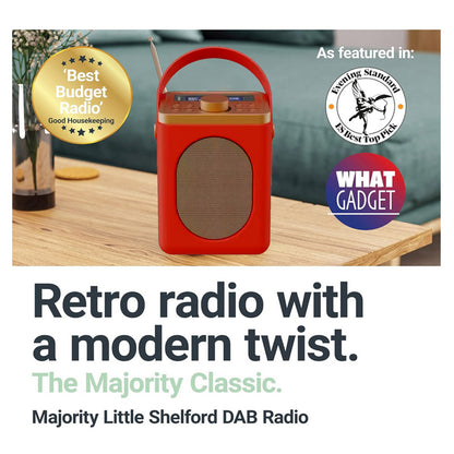 Majority Shelford FM DAB+ Radio Dual Alarm Bluetooth Award Winning - Red