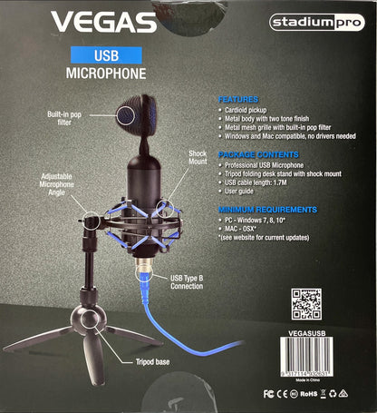 Stadium Pro Vegas USB Cardioid Microphone DJ Podcast Gaming Live Voiceover