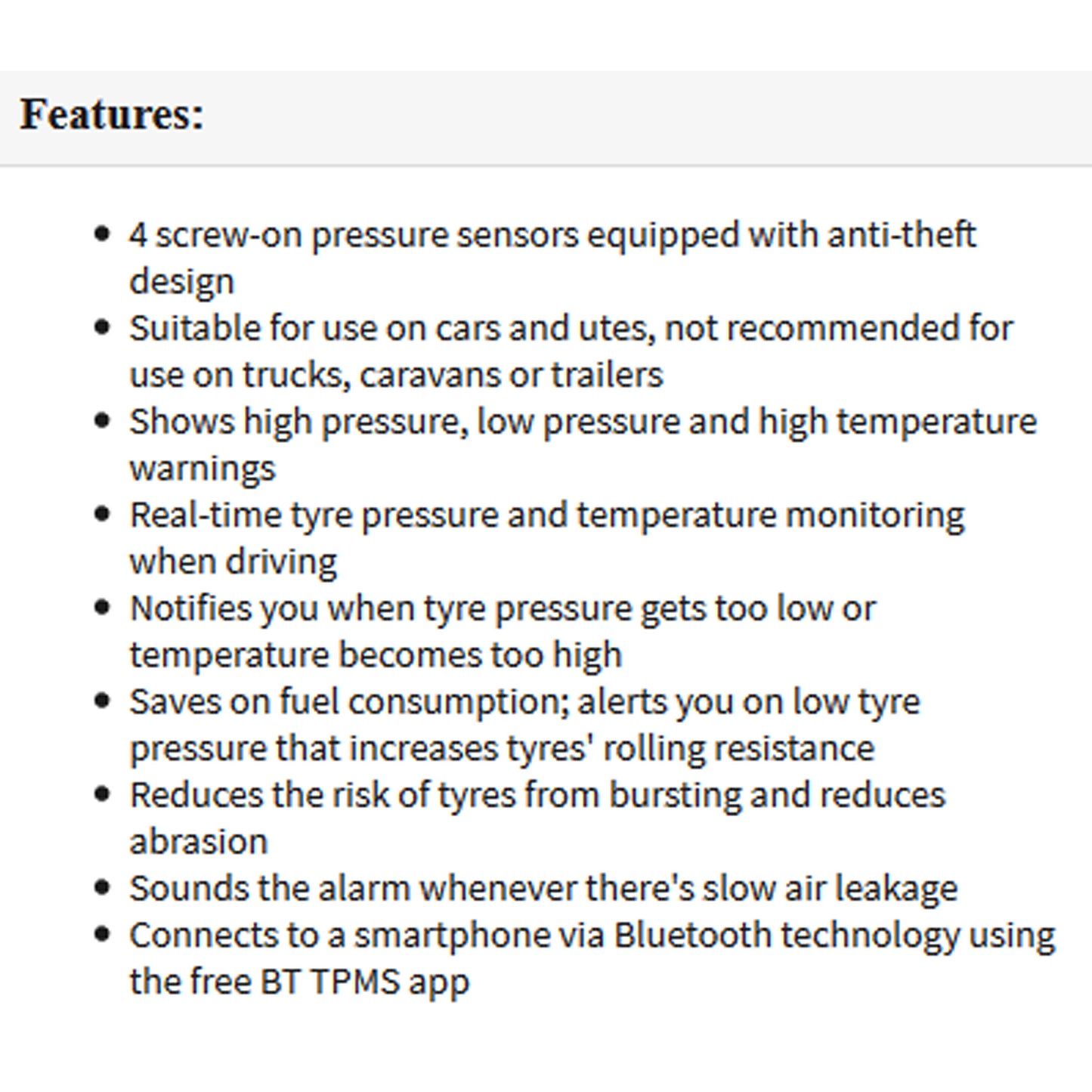 Gator Australia DIY BT Wireless Car Tyre Pressure Monitor App Control TPM iOS Monitoring System