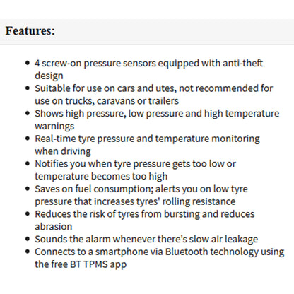 Gator Australia DIY BT Wireless Car Tyre Pressure Monitor App Control TPM iOS Monitoring System