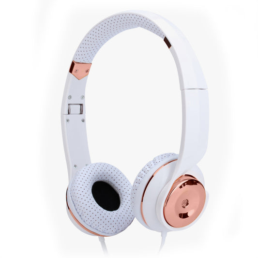 White Rose Gold Holysmoke Motif On Ear Foldable Wired Headphones