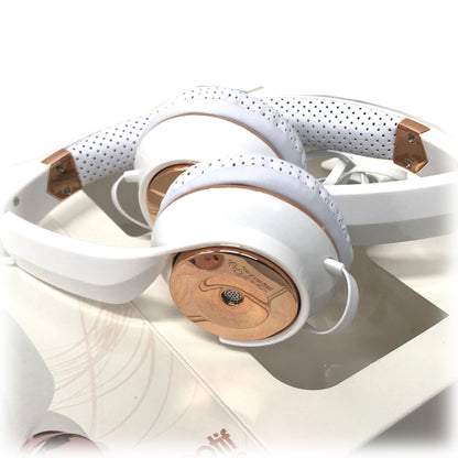 White Rose Gold Holysmoke Motif On Ear Foldable Wired Headphones