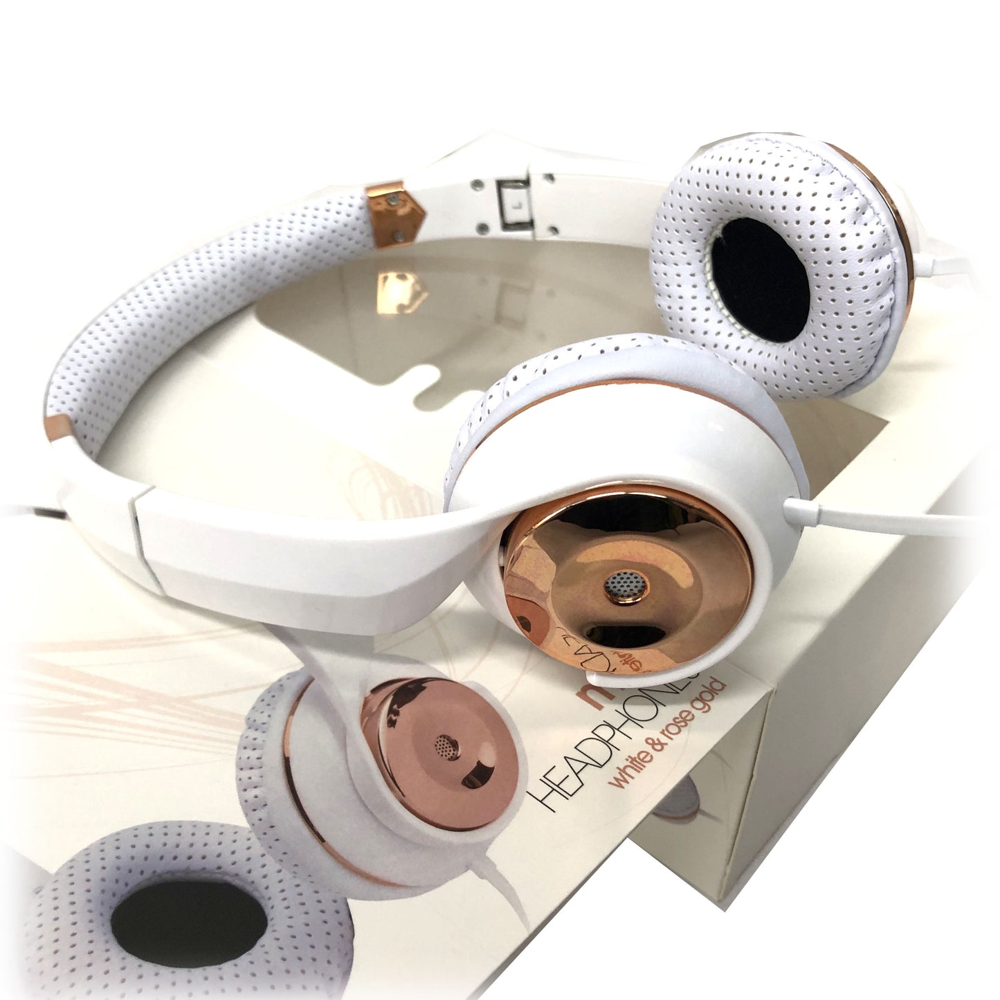 White Rose Gold Holysmoke Motif On Ear Foldable Wired Headphones