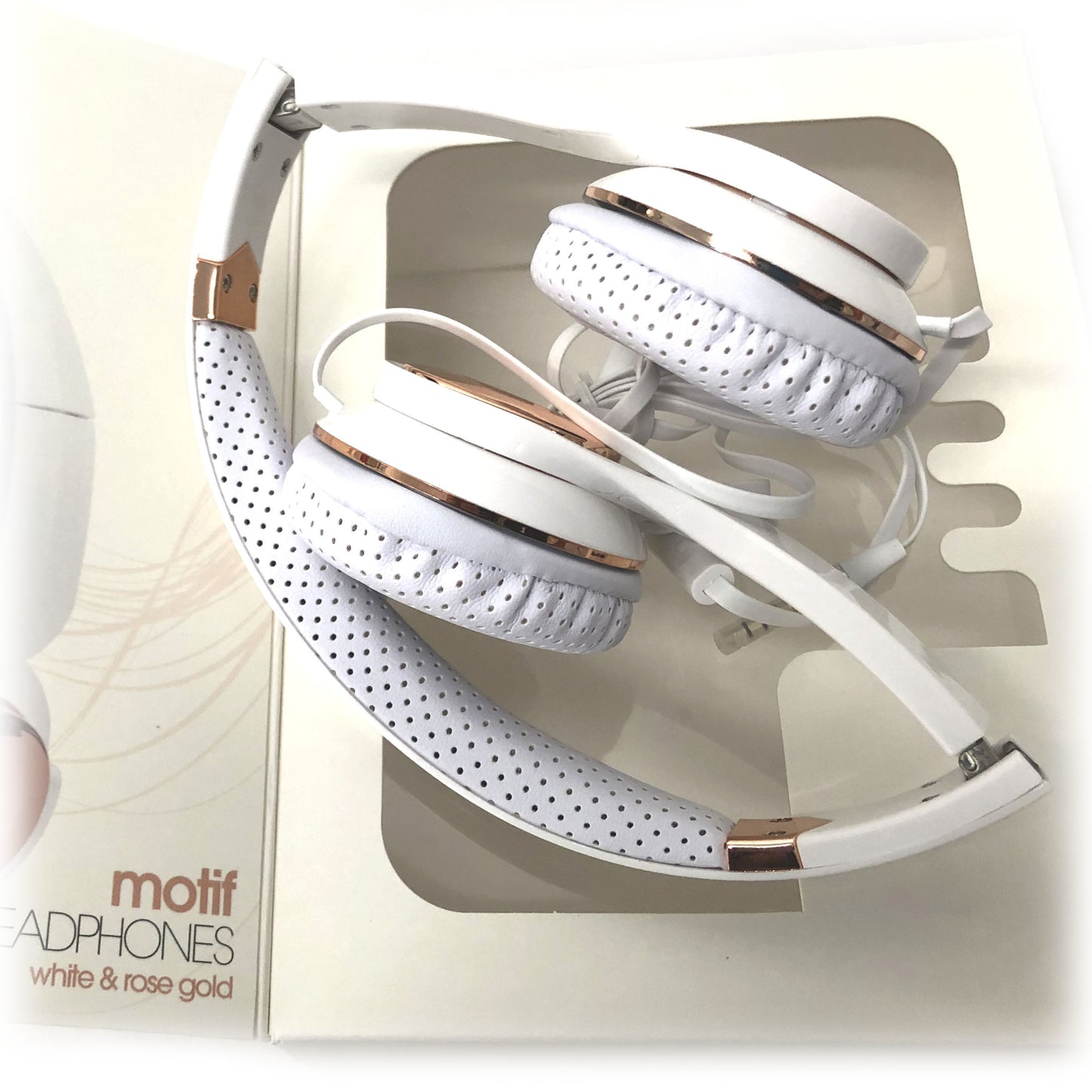 White Rose Gold Holysmoke Motif On Ear Foldable Wired Headphones