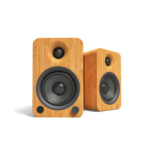Kanto YU4 140W Powered Bluetooth Bookshelf Speakers with Phono Preamp - Pair Natural Wood Bamboo