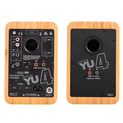 Kanto YU4 140W Powered Bluetooth Bookshelf Speakers with Phono Preamp - Pair Natural Wood Bamboo