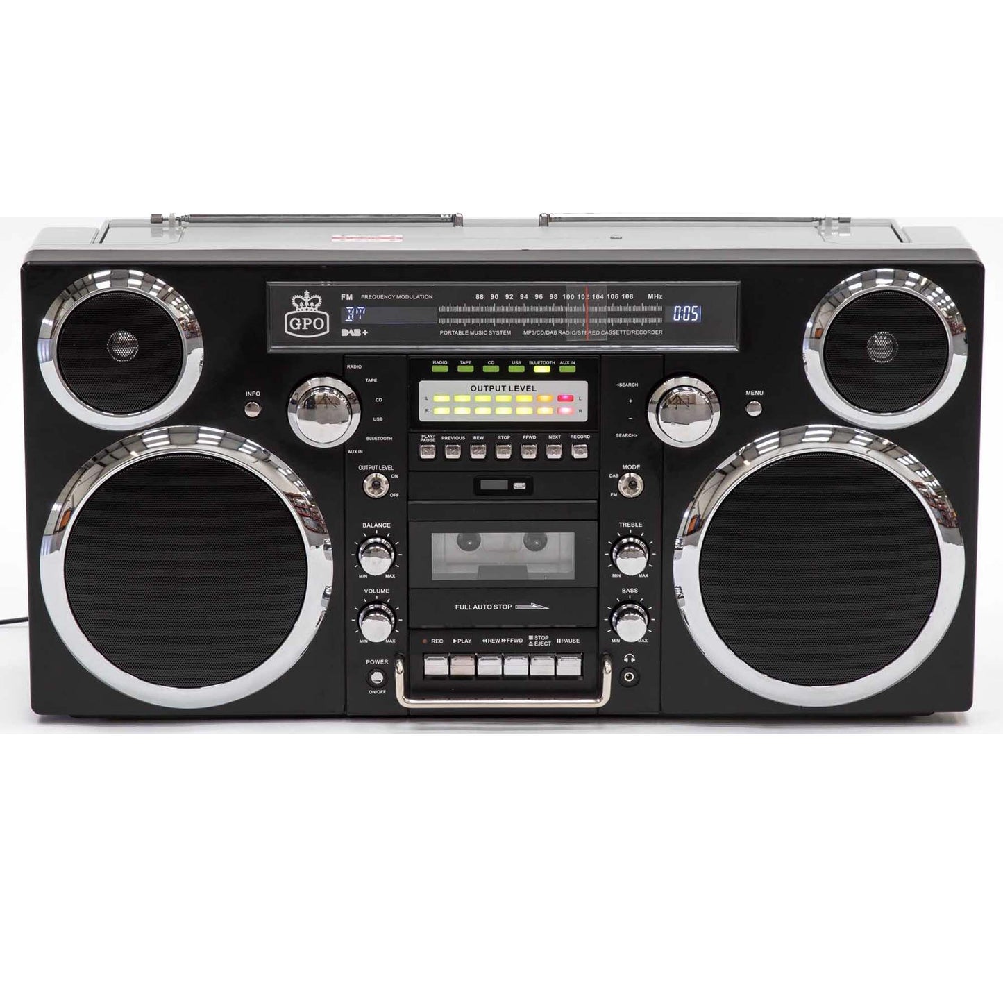 GPO Brooklyn Oversized Boombox Stereo 1980s Retro CD RADIO CASSETTE BLUETOOTH