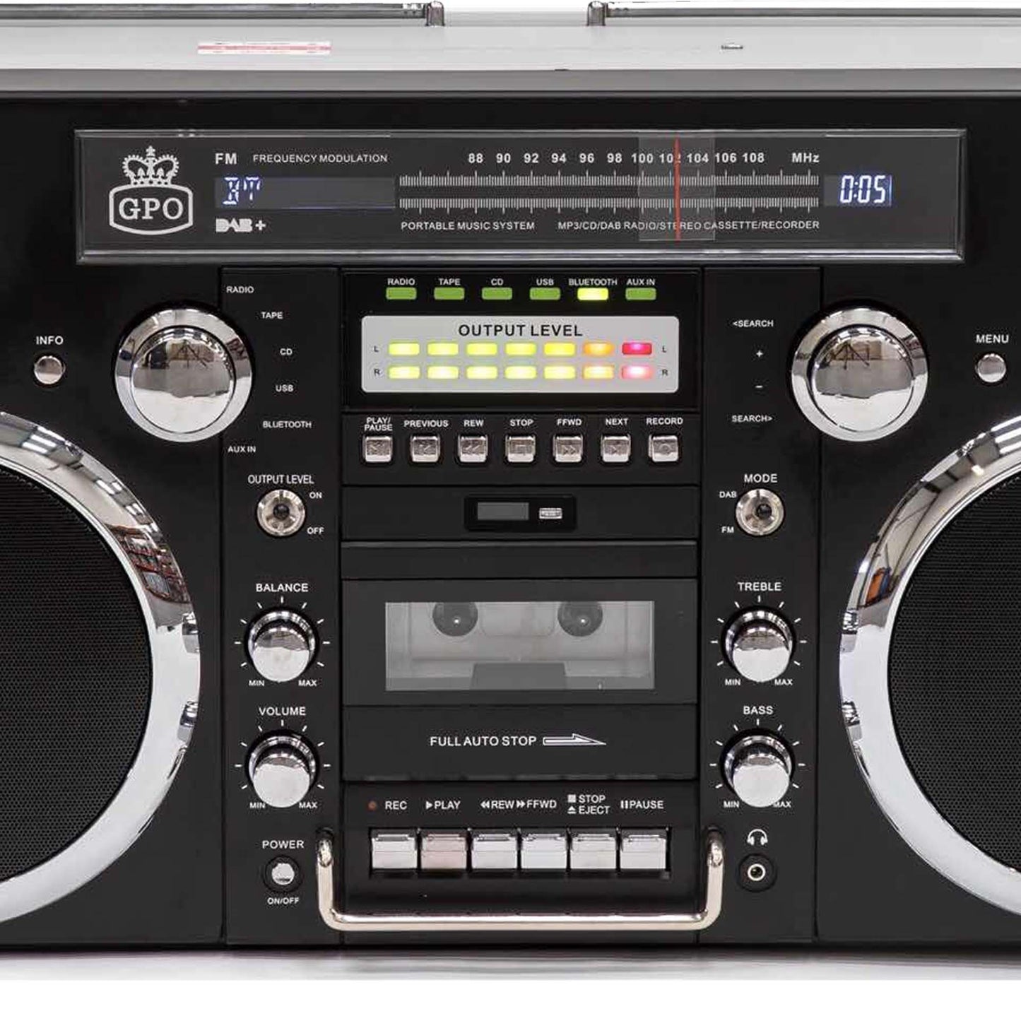 GPO Brooklyn Oversized Boombox Stereo 1980s Retro CD RADIO CASSETTE BLUETOOTH