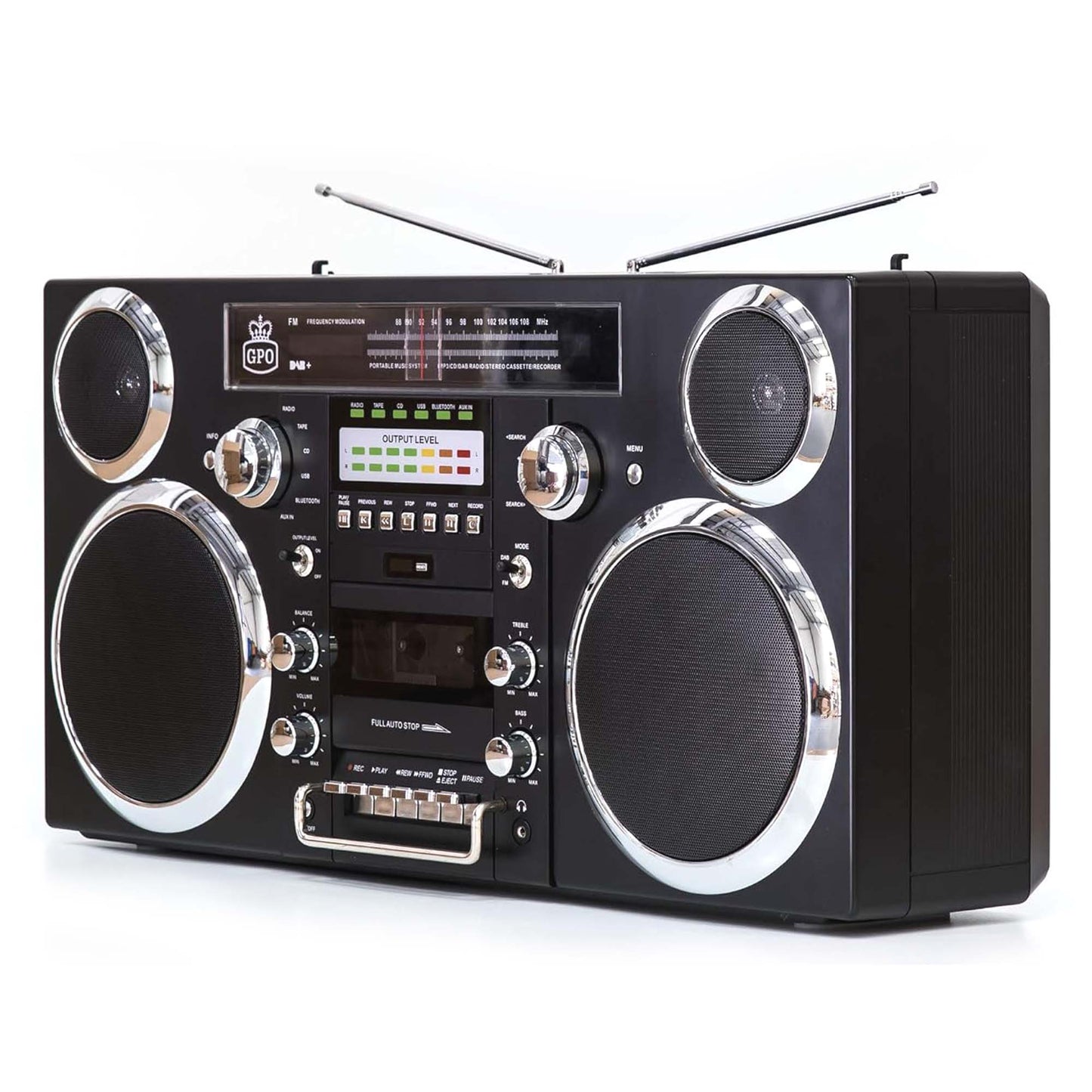 GPO Brooklyn Oversized Boombox Stereo 1980s Retro CD RADIO CASSETTE BLUETOOTH
