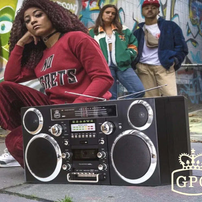 GPO Brooklyn Oversized Boombox Stereo 1980s Retro CD RADIO CASSETTE BLUETOOTH