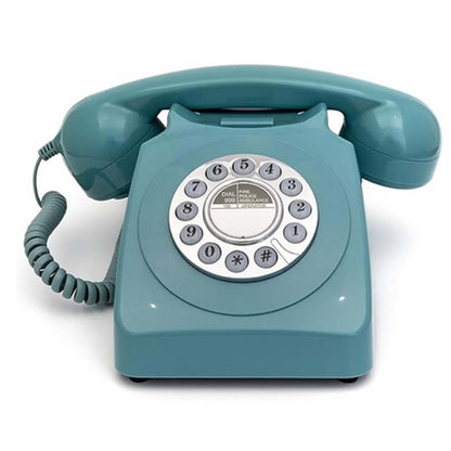 GPO 746 Azure Blue Retro Push Button Landline Corded Desk Phone Bell Ring