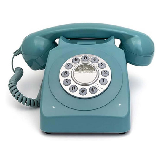 GPO 746 Azure Blue Retro Push Button Landline Corded Desk Phone Bell Ring