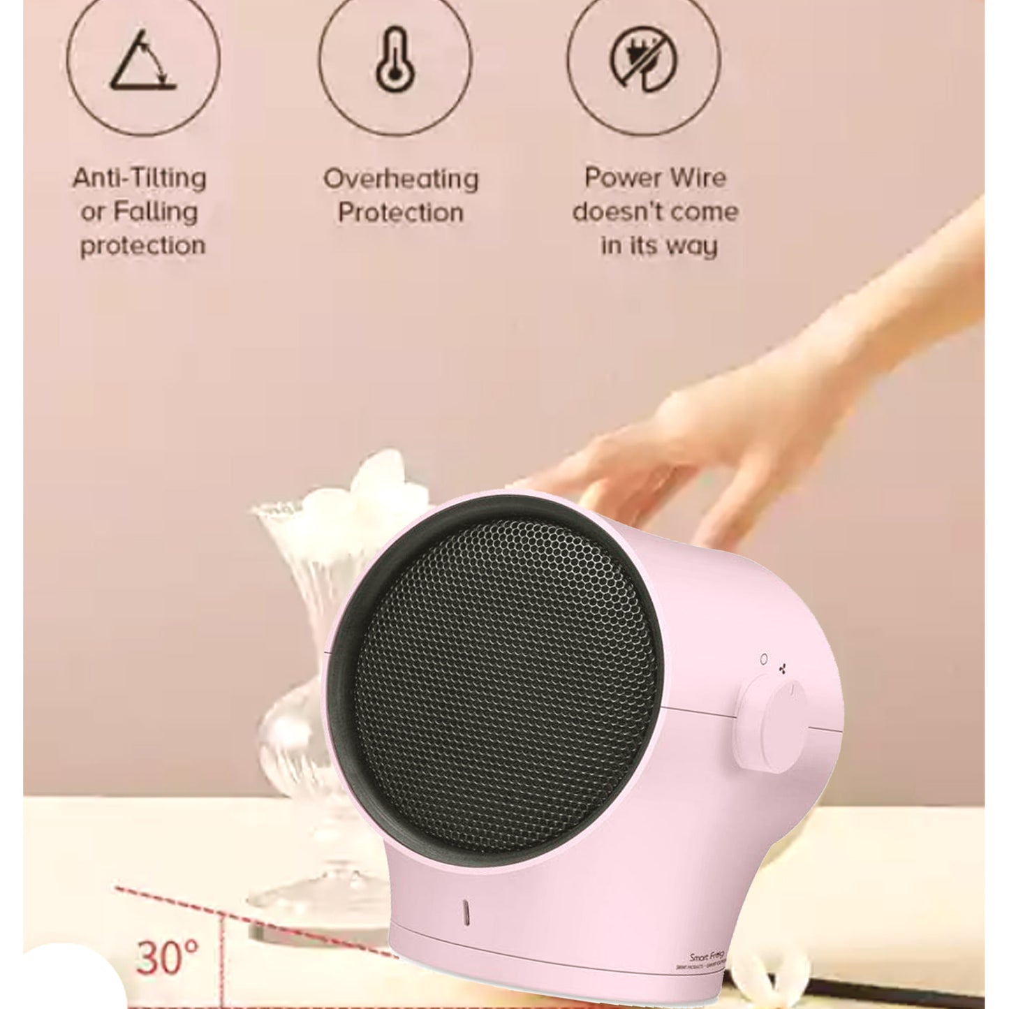 Special Offer - Kawa Oscillating Ceramic Designer Heater Personal Home Office Desk Sakura Pink