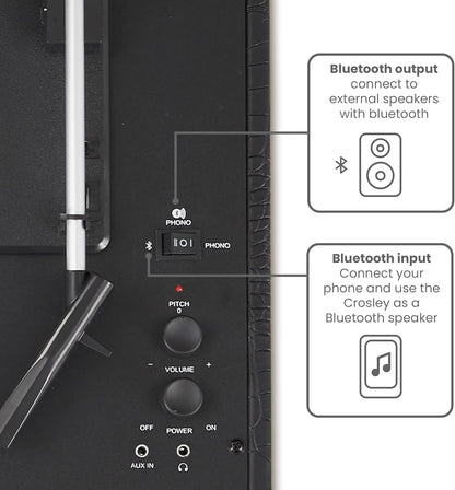 Crosley Mercury Record Player Turntable Black Croc Premium Bluetooth 2-Way