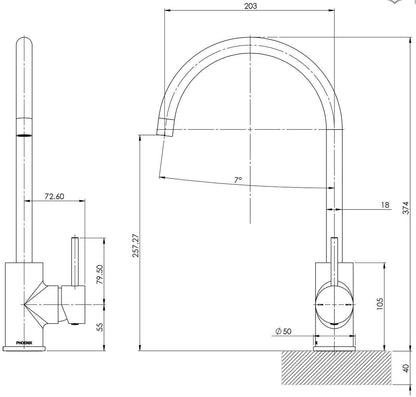 Phoenix Tapware Pina Australian Kitchen Sink Mixer Tap Chrome Gooseneck 200mm