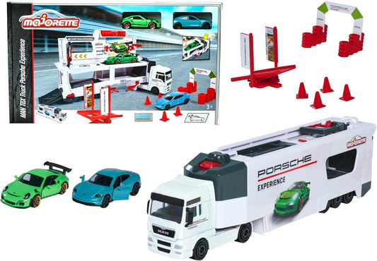 Majorette Porsche Experience Playset Man TGX Truck and 2 Cars 911 GT3 Taycan